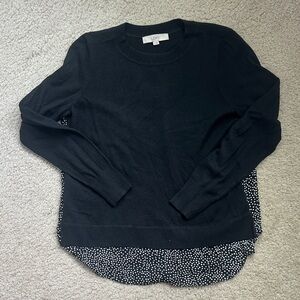 LOFT Black Sweater with Polka Dot Detail